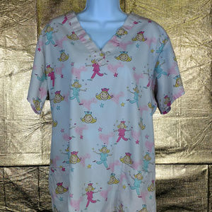 Medical Scrub Top Printed Angels Pink Blue STAT L